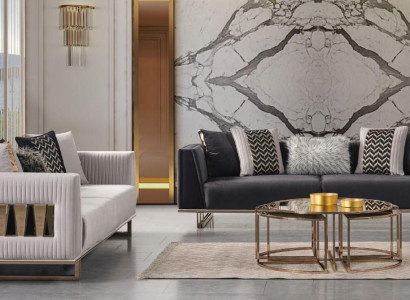 Modern Suite Three Seater Fabric Sofa Gray Blue Set 2 Piece Sofa Design